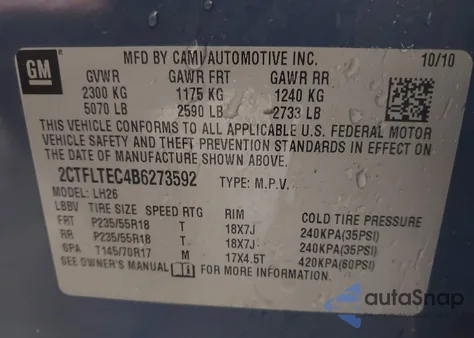 2011 GMC Terrain Sle-2 из США, поврежденный, VIN 2CTFLTEC4B6273592